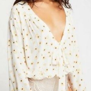 Boho Body Suit by Free People White w/daisies NEW